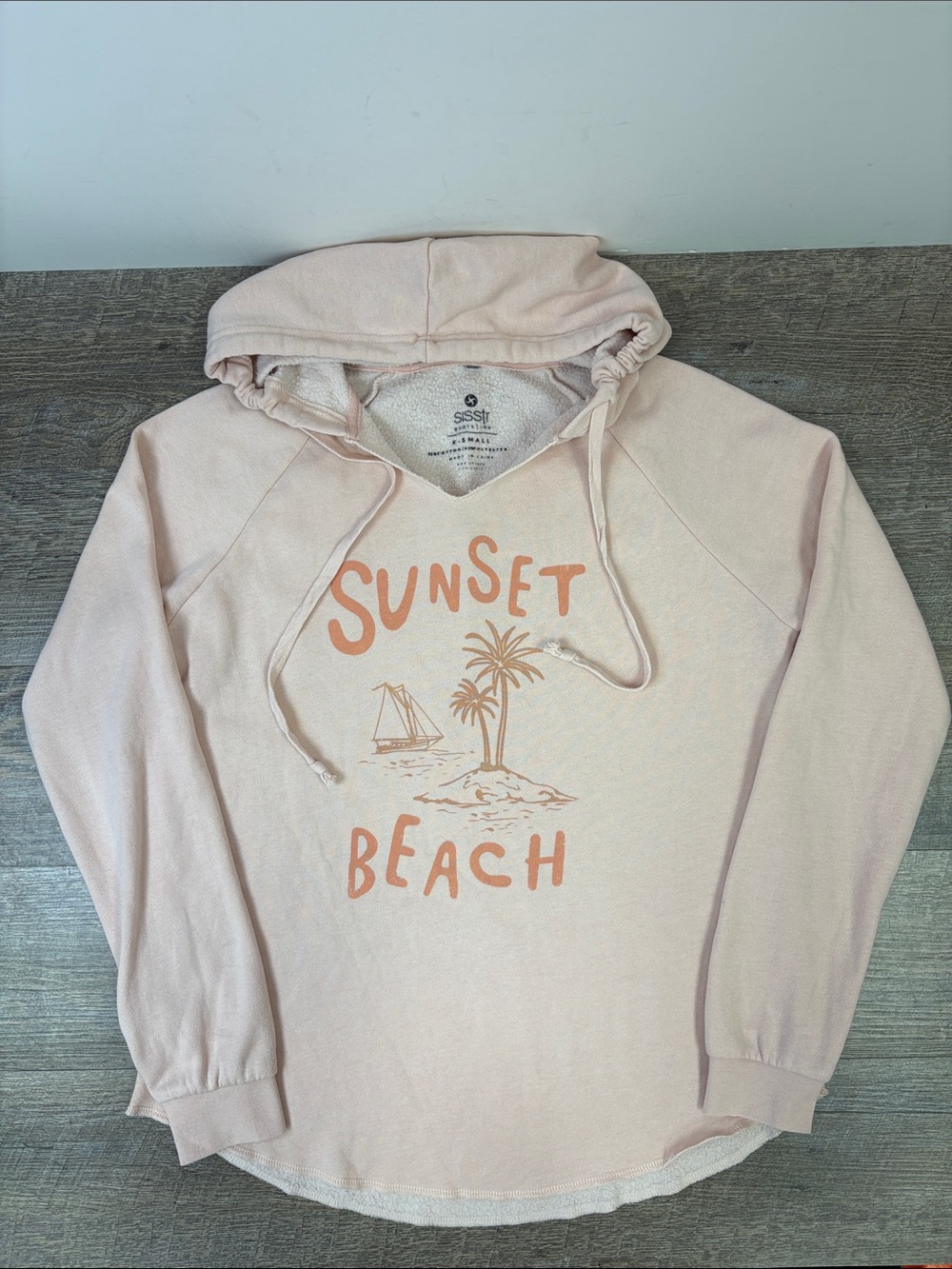 Sissr Evolution Sunset Beach Pink Raw Hem Hoodie Sweatshirt XS